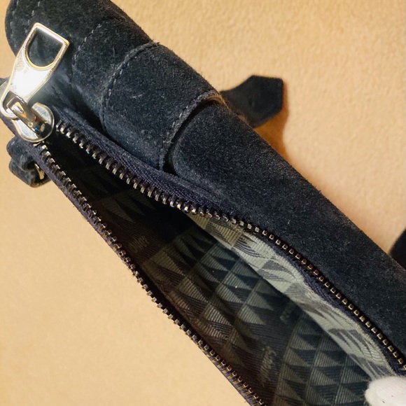 Proenza Schouler navy blue suede shoulder bag,double buckle strap/snap closure - Picture 10 of 14